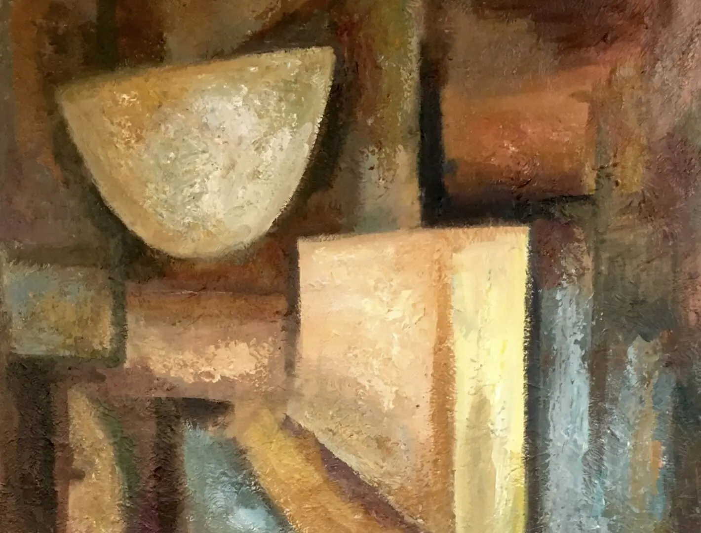 A painting of a brown and beige abstract