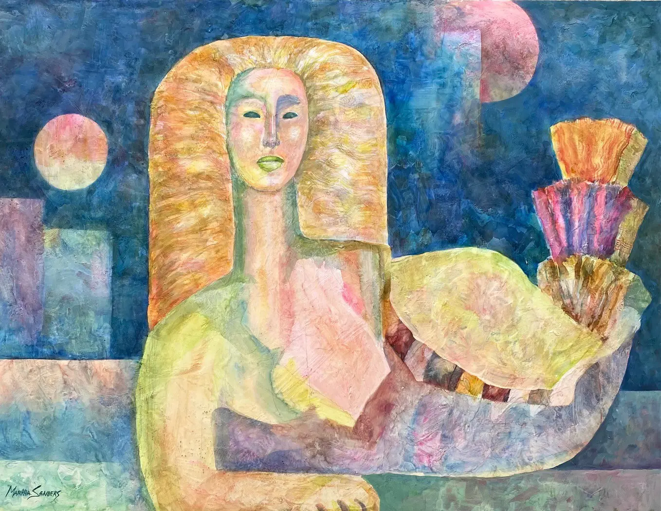 A painting of a woman holding a basket