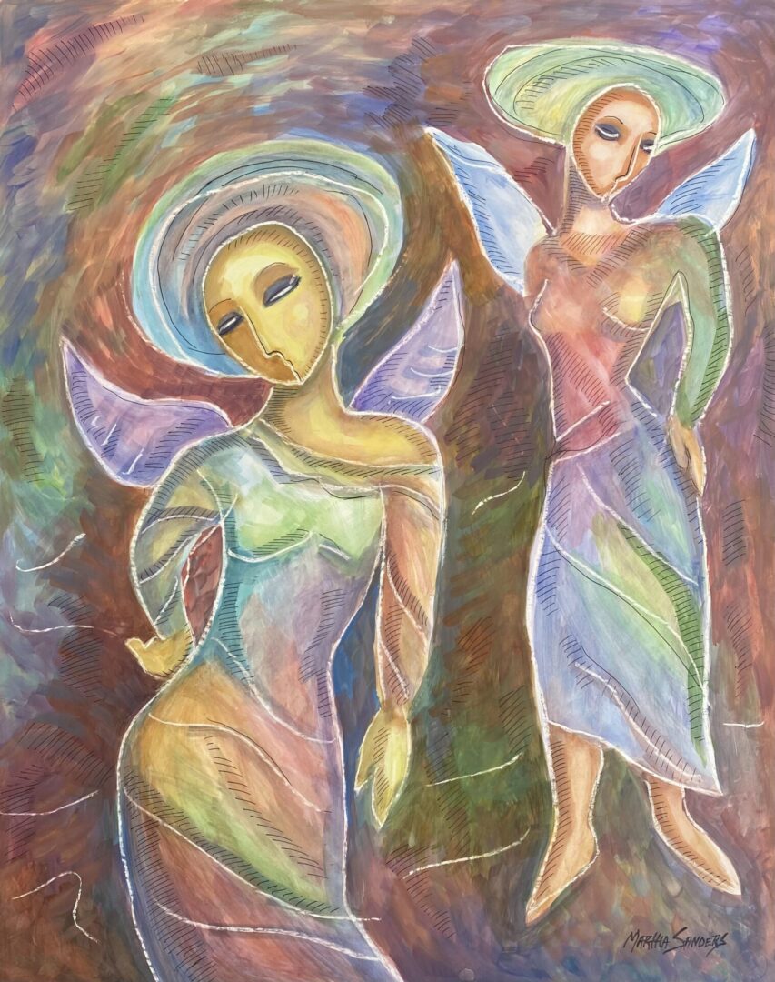 Orlando Artwork For Sale - A painting of two angels in different colors.