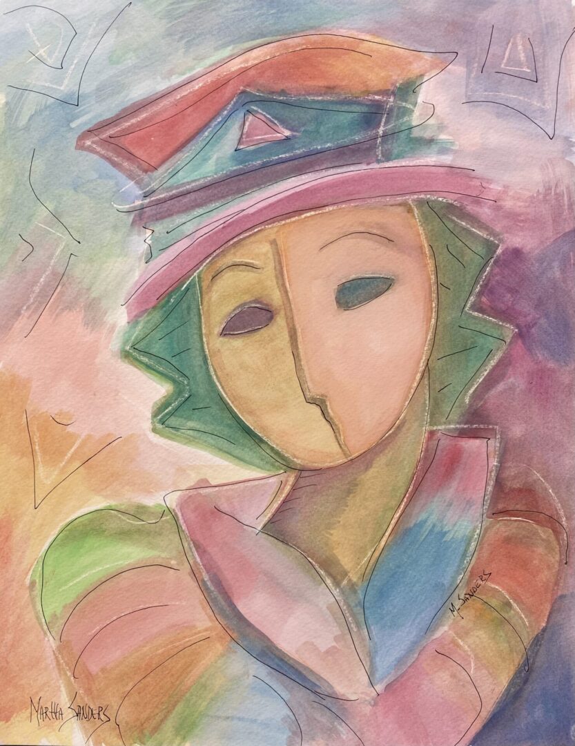 A painting of a woman wearing a hat