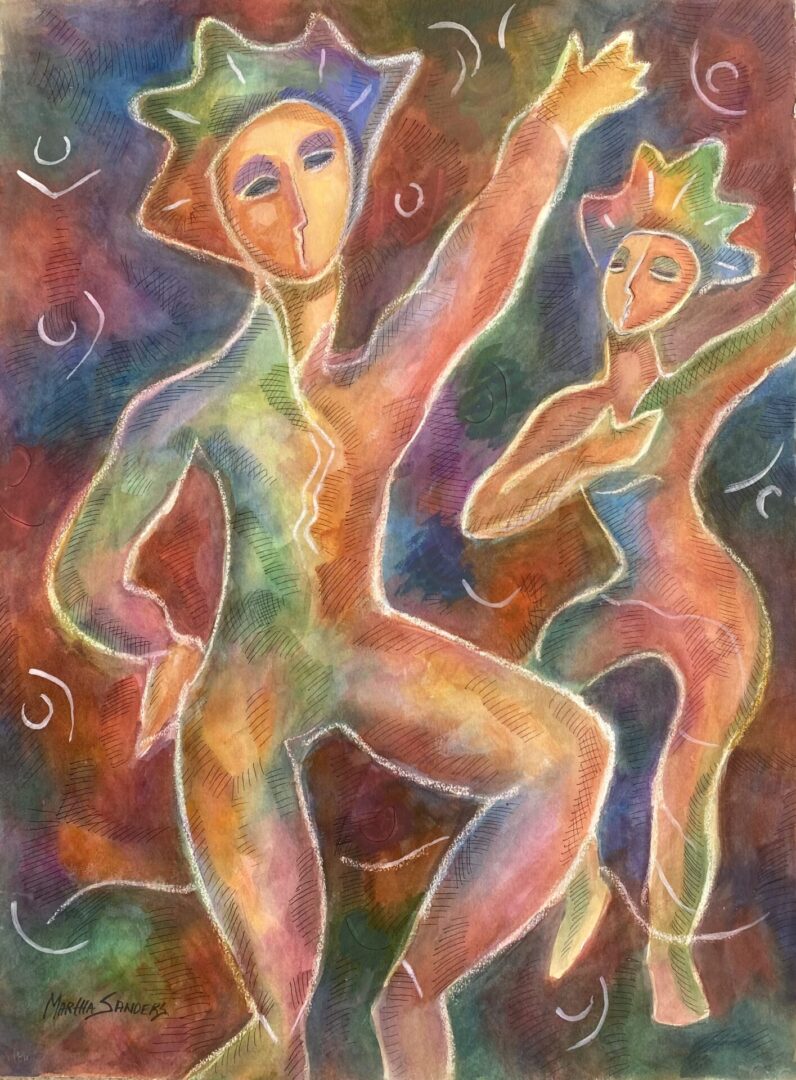 A painting of two people dancing in the middle of a dance floor.