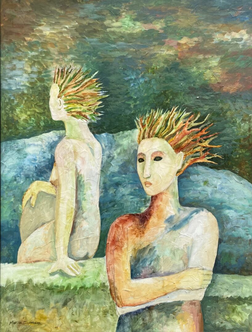 Two women with spiky hair sitting next to each other.