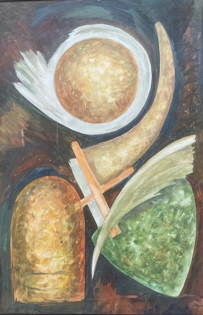 A painting of food on the table