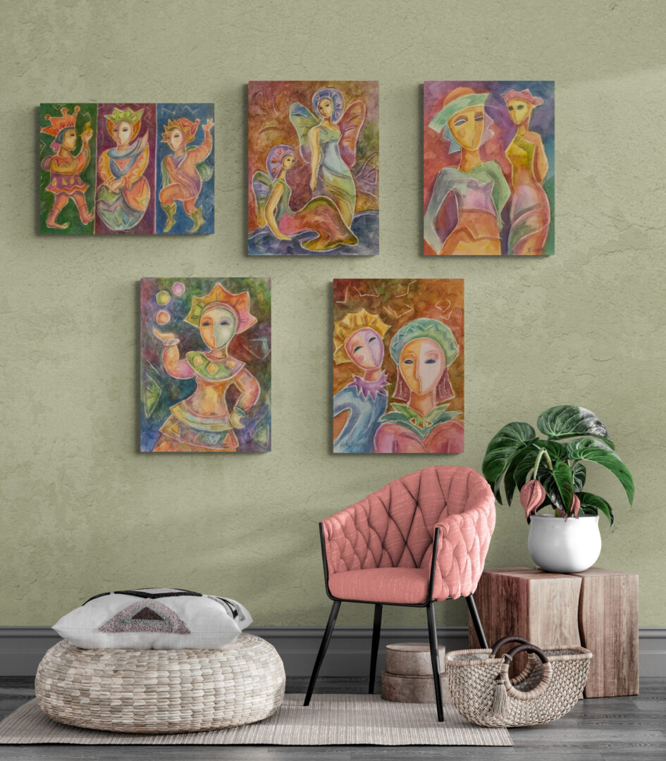 Local Fine Art for sale - Four paintings adorning the living room wall.